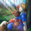 (G) Max and his Pokemon Pluneary and Minibun taking a respite from the rain.(gift)